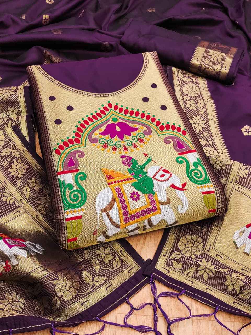 SOFT SILK BLEND WITH RICH PAITHANI ZARI WEAVING DRESS MATERIAL 