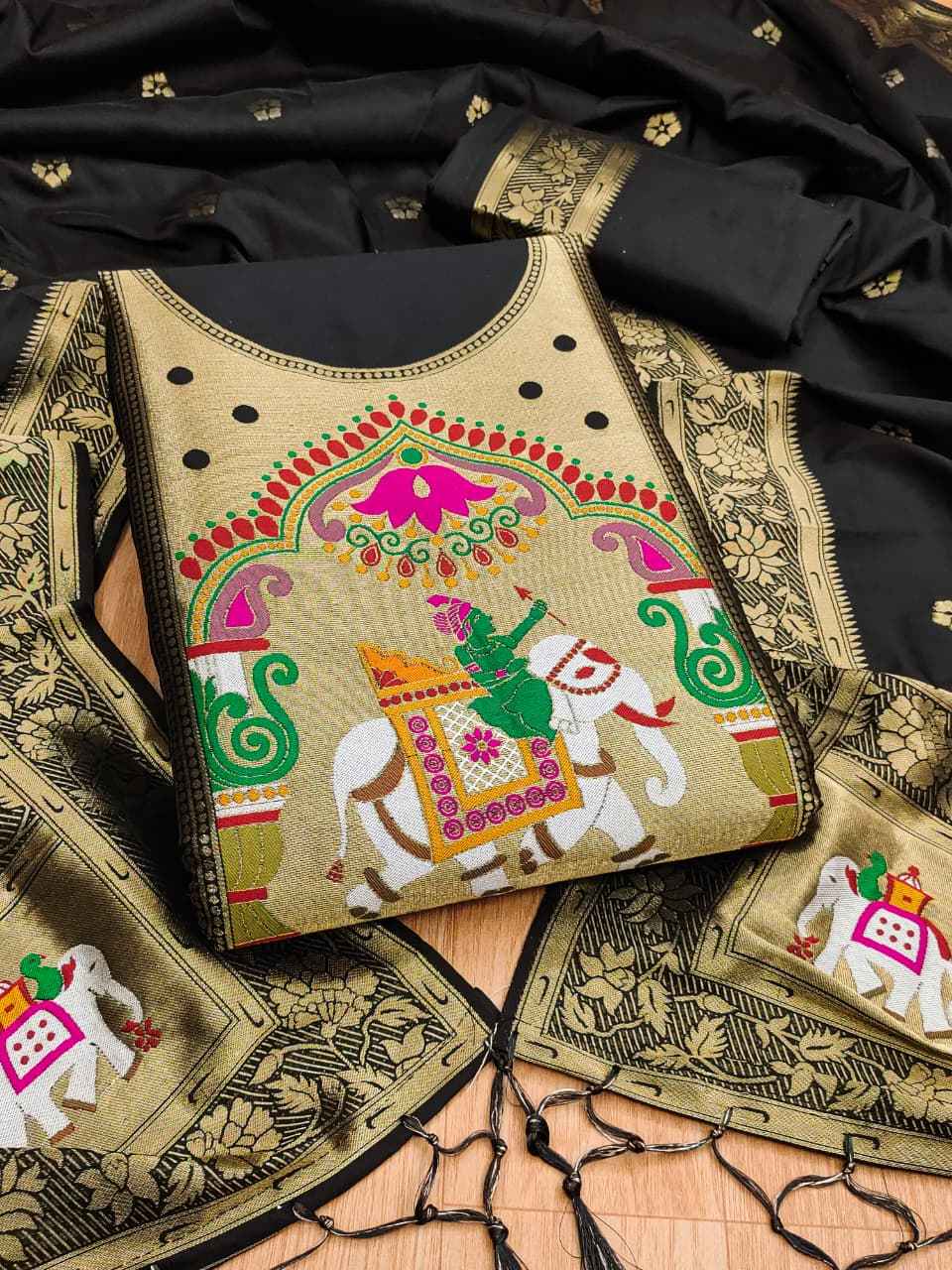 SOFT SILK BLEND WITH RICH PAITHANI ZARI WEAVING DRESS MATERIAL 