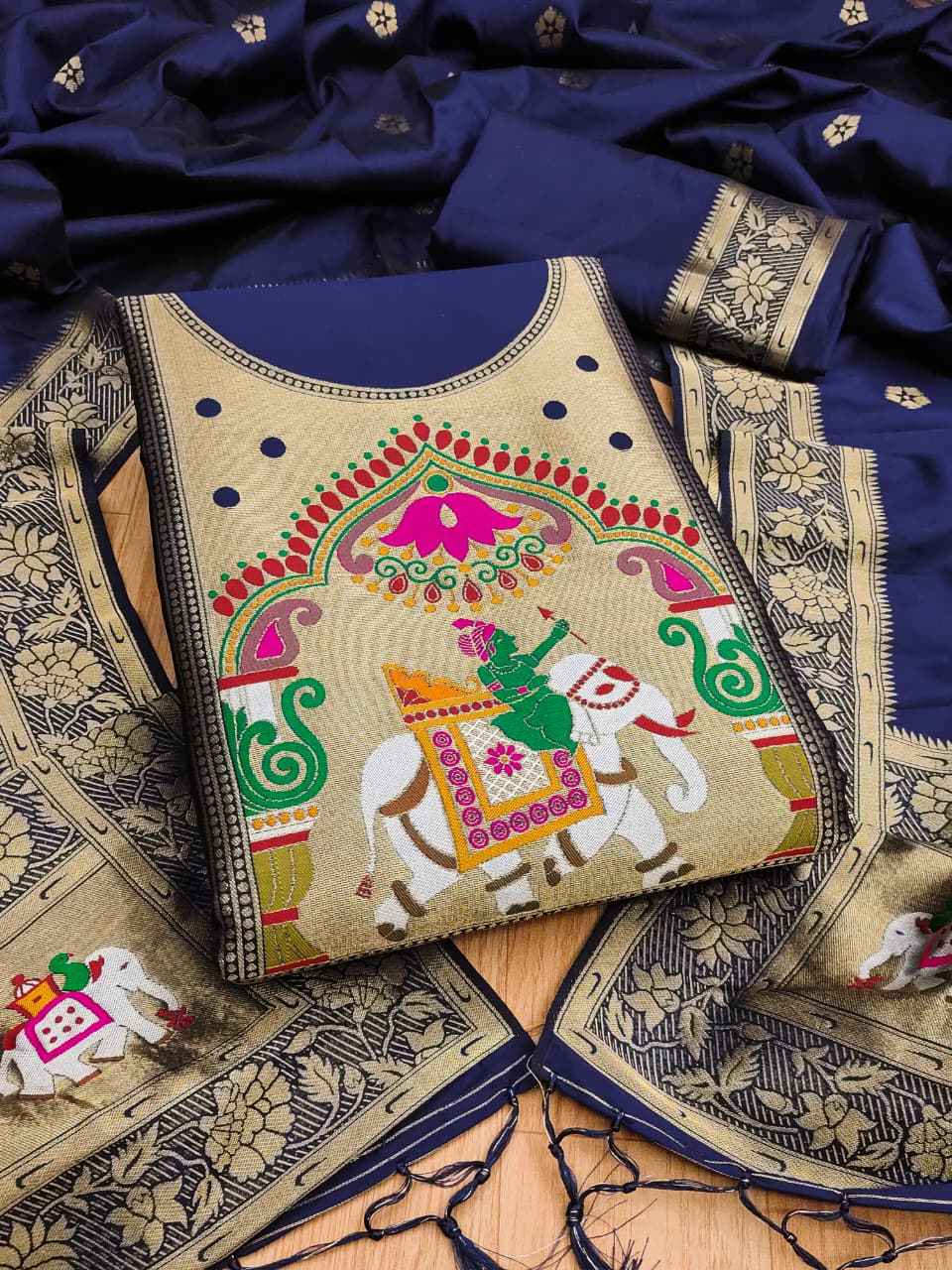SOFT SILK BLEND WITH RICH PAITHANI ZARI WEAVING DRESS MATERIAL 
