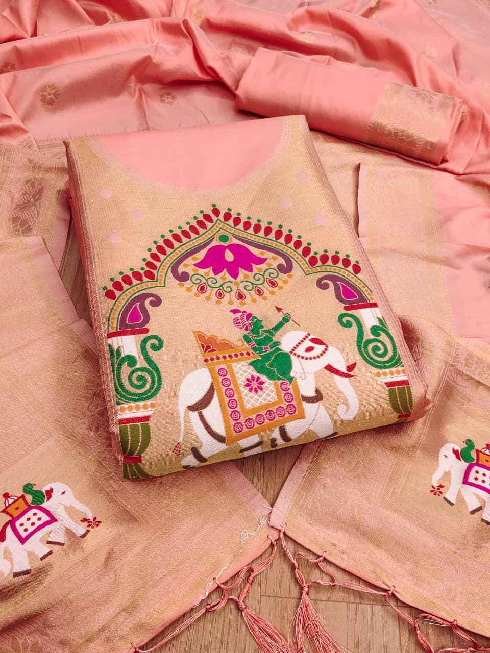 SOFT SILK BLEND WITH RICH PAITHANI ZARI WEAVING DRESS MATERIAL 