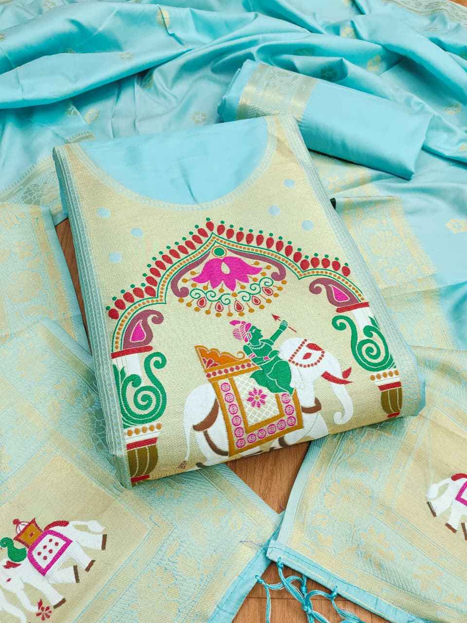 SOFT SILK BLEND WITH RICH PAITHANI ZARI WEAVING DRESS MATERIAL 