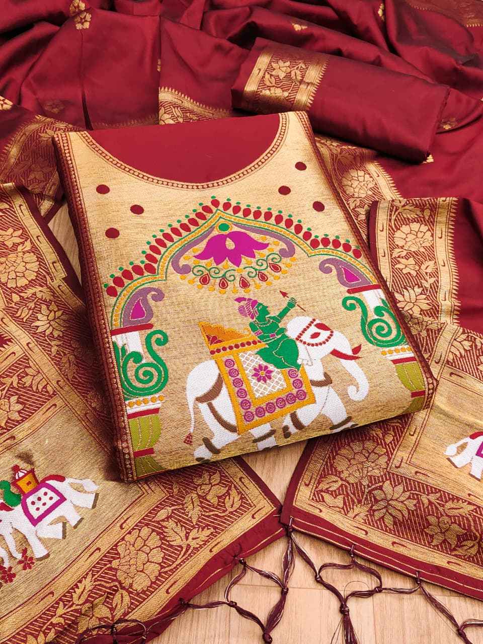 SOFT SILK BLEND WITH RICH PAITHANI ZARI WEAVING DRESS MATERIAL 