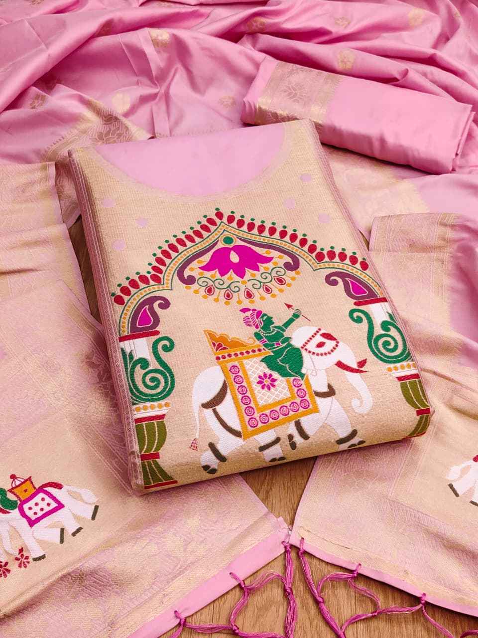 SOFT SILK BLEND WITH RICH PAITHANI ZARI WEAVING DRESS MATERIAL 