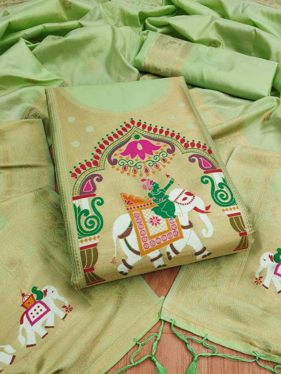 SOFT SILK BLEND WITH RICH PAITHANI ZARI WEAVING DRESS MATERIAL 