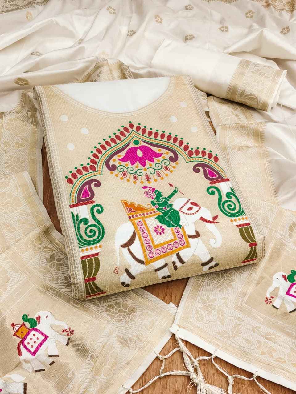 SOFT SILK BLEND WITH RICH PAITHANI ZARI WEAVING DRESS MATERIAL 