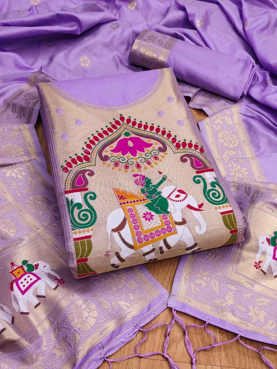 SOFT SILK BLEND WITH RICH PAITHANI ZARI WEAVING DRESS MATERIAL 