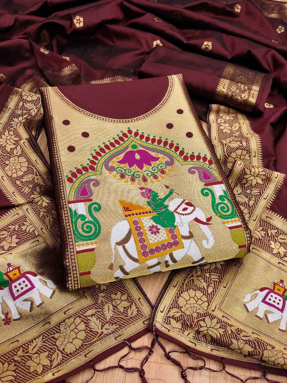 SOFT SILK BLEND WITH RICH PAITHANI ZARI WEAVING DRESS MATERIAL 