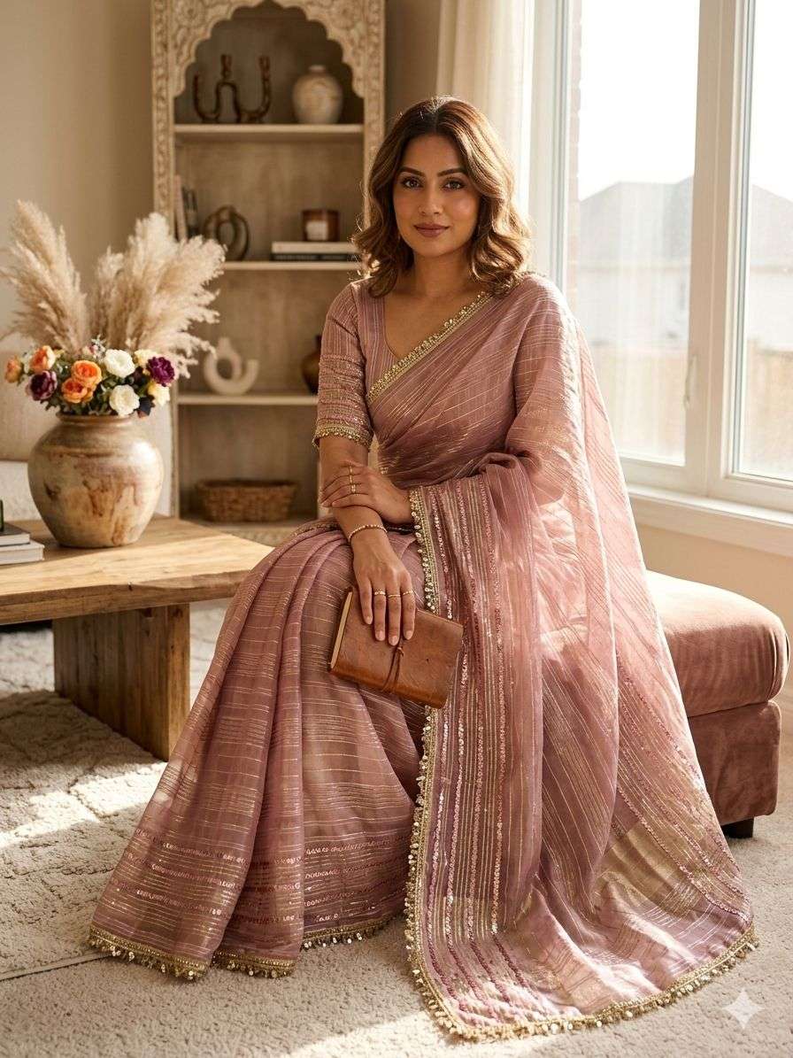 SOFT TISSUE SILK SEQUENCE RIBBON WEAVING WORK SAREE 