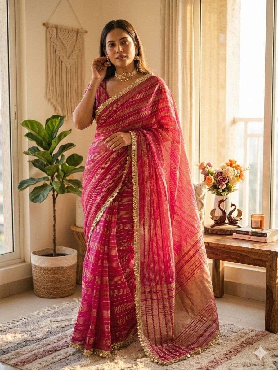 SOFT TISSUE SILK SEQUENCE RIBBON WEAVING WORK SAREE 