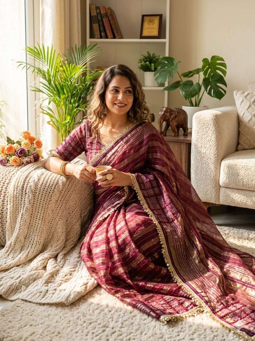 SOFT TISSUE SILK SEQUENCE RIBBON WEAVING WORK SAREE 