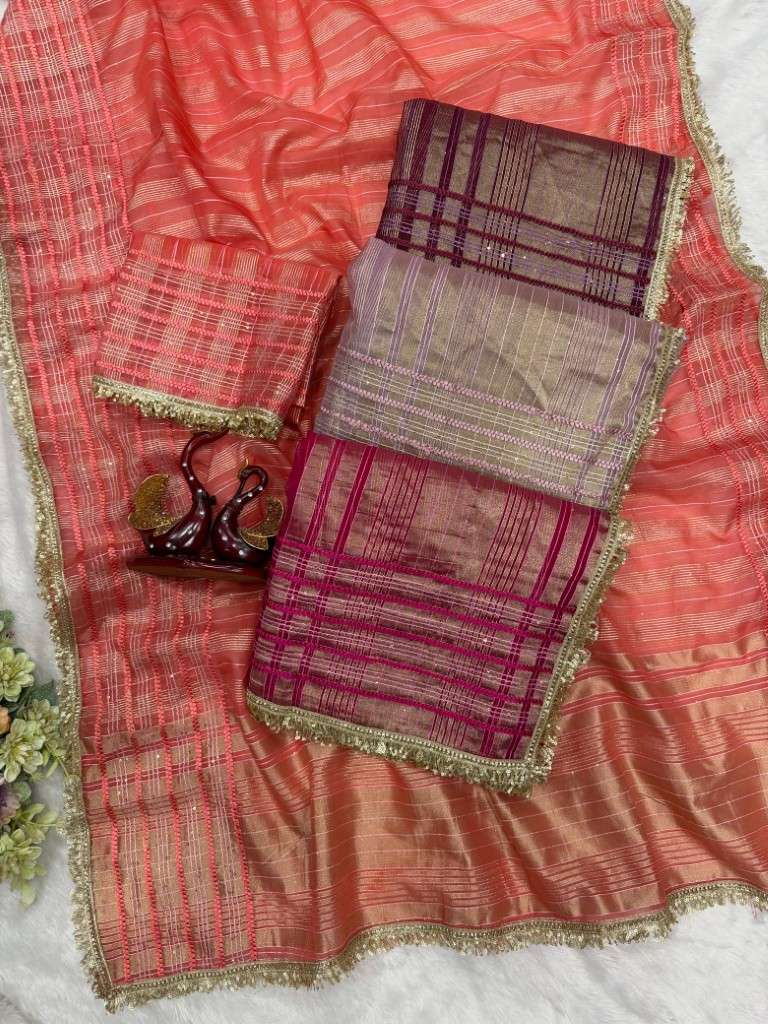 SOFT TISSUE SILK SEQUENCE RIBBON WEAVING WORK SAREE 