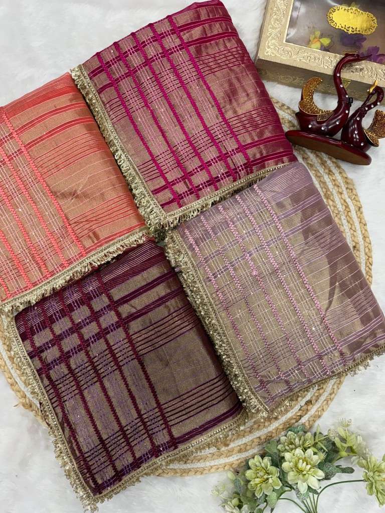 SOFT TISSUE SILK SEQUENCE RIBBON WEAVING WORK SAREE 