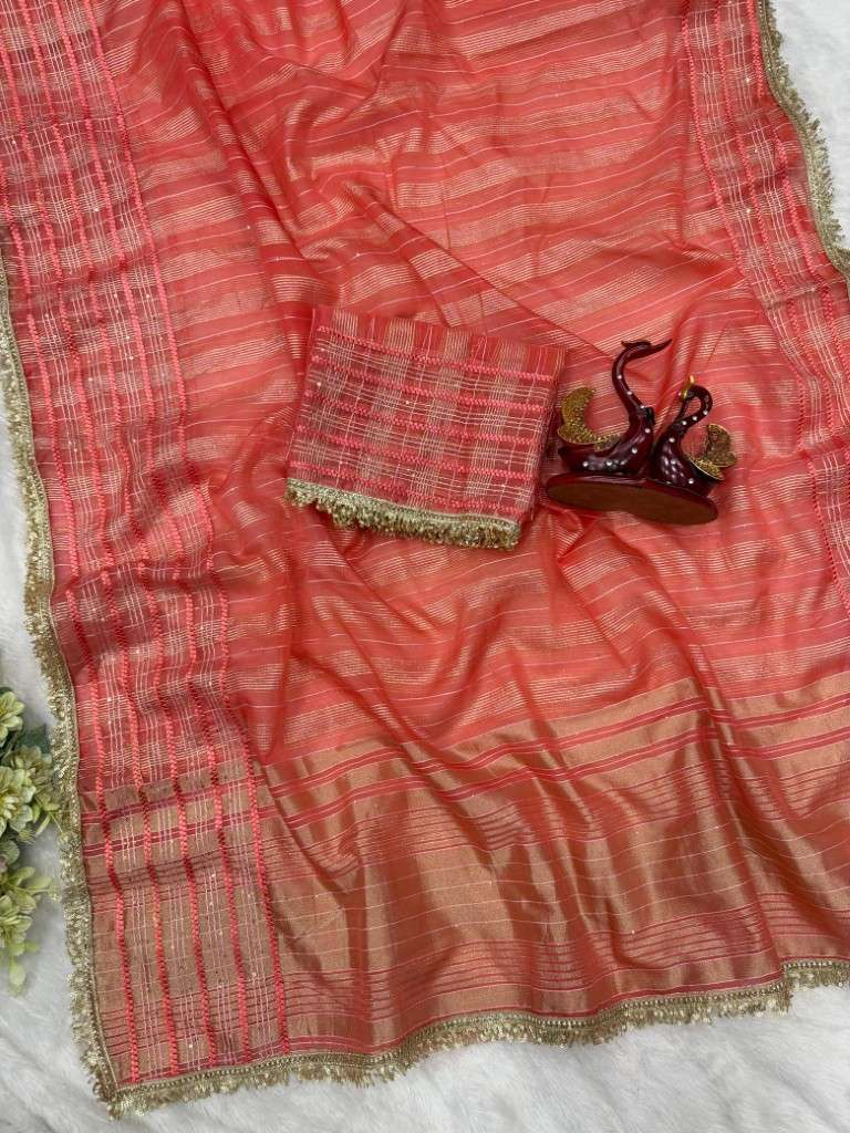 SOFT TISSUE SILK SEQUENCE RIBBON WEAVING WORK SAREE 