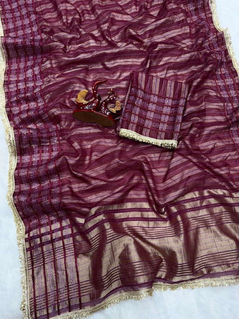 SOFT TISSUE SILK SEQUENCE RIBBON WEAVING WORK SAREE 