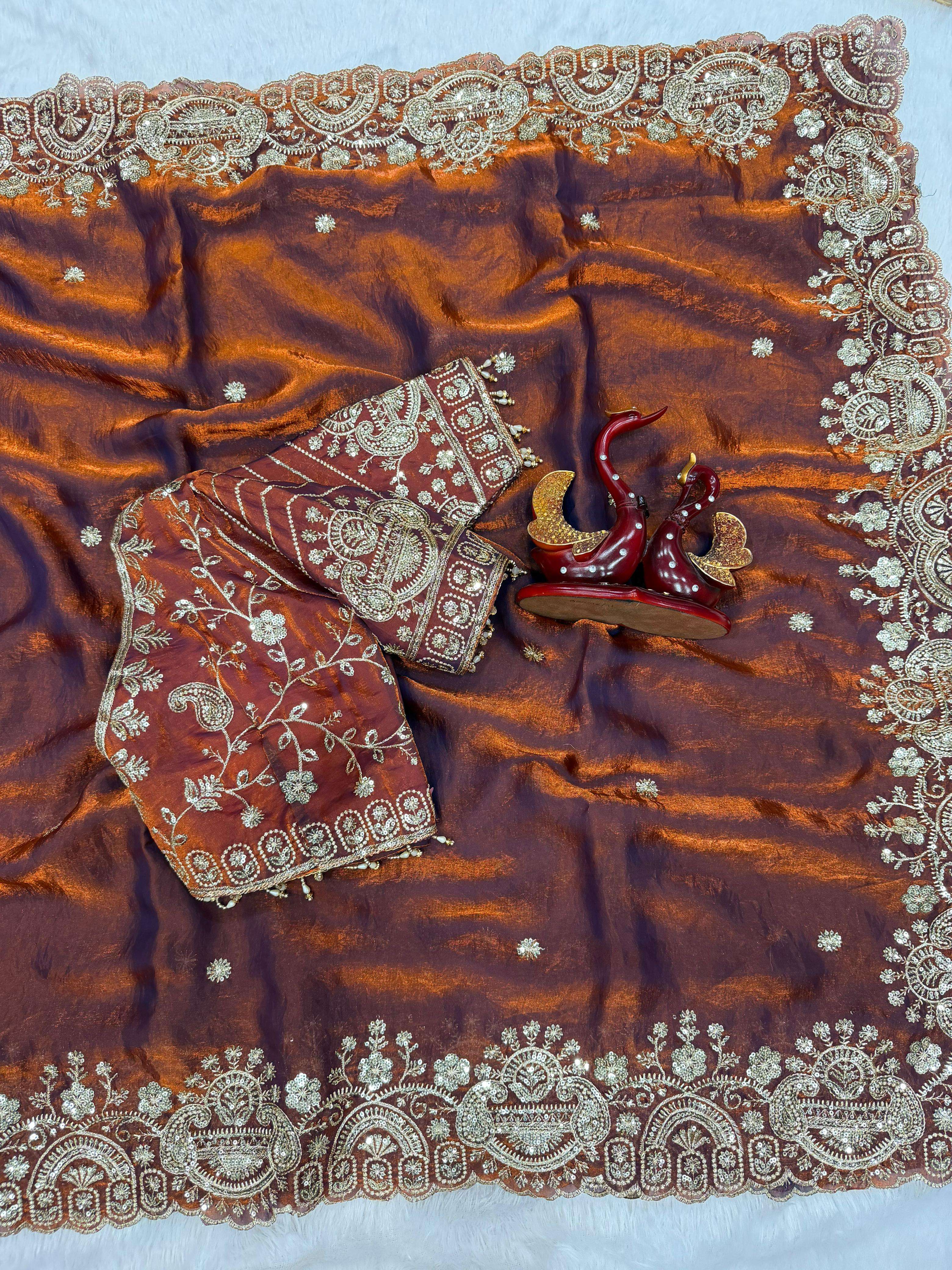 SOFT TWO TONE SPACE SILK SEQUANCE AND ZARI EMBROIDERY WORK SAREE