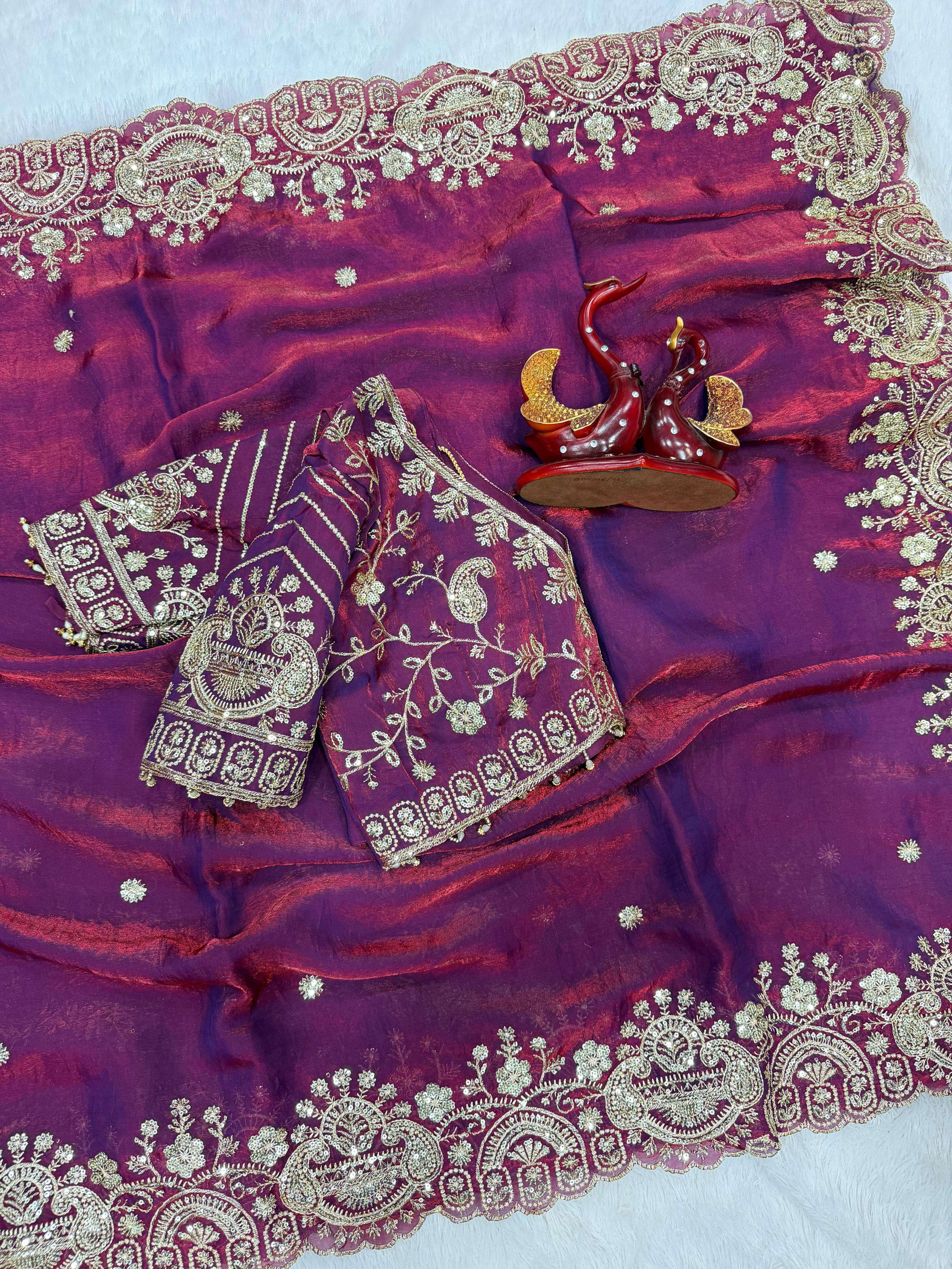 SOFT TWO TONE SPACE SILK SEQUANCE AND ZARI EMBROIDERY WORK SAREE