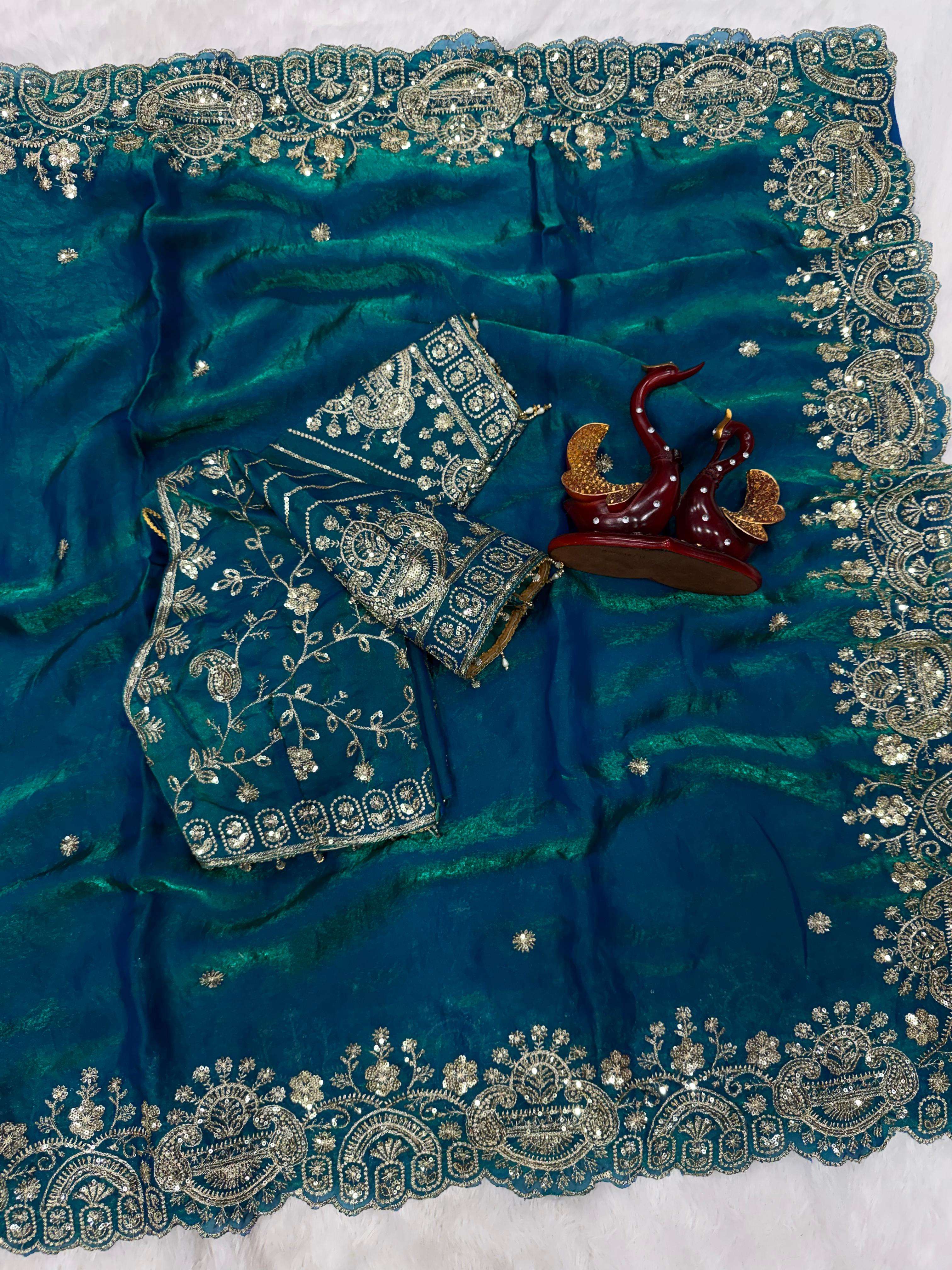 SOFT TWO TONE SPACE SILK SEQUANCE AND ZARI EMBROIDERY WORK SAREE