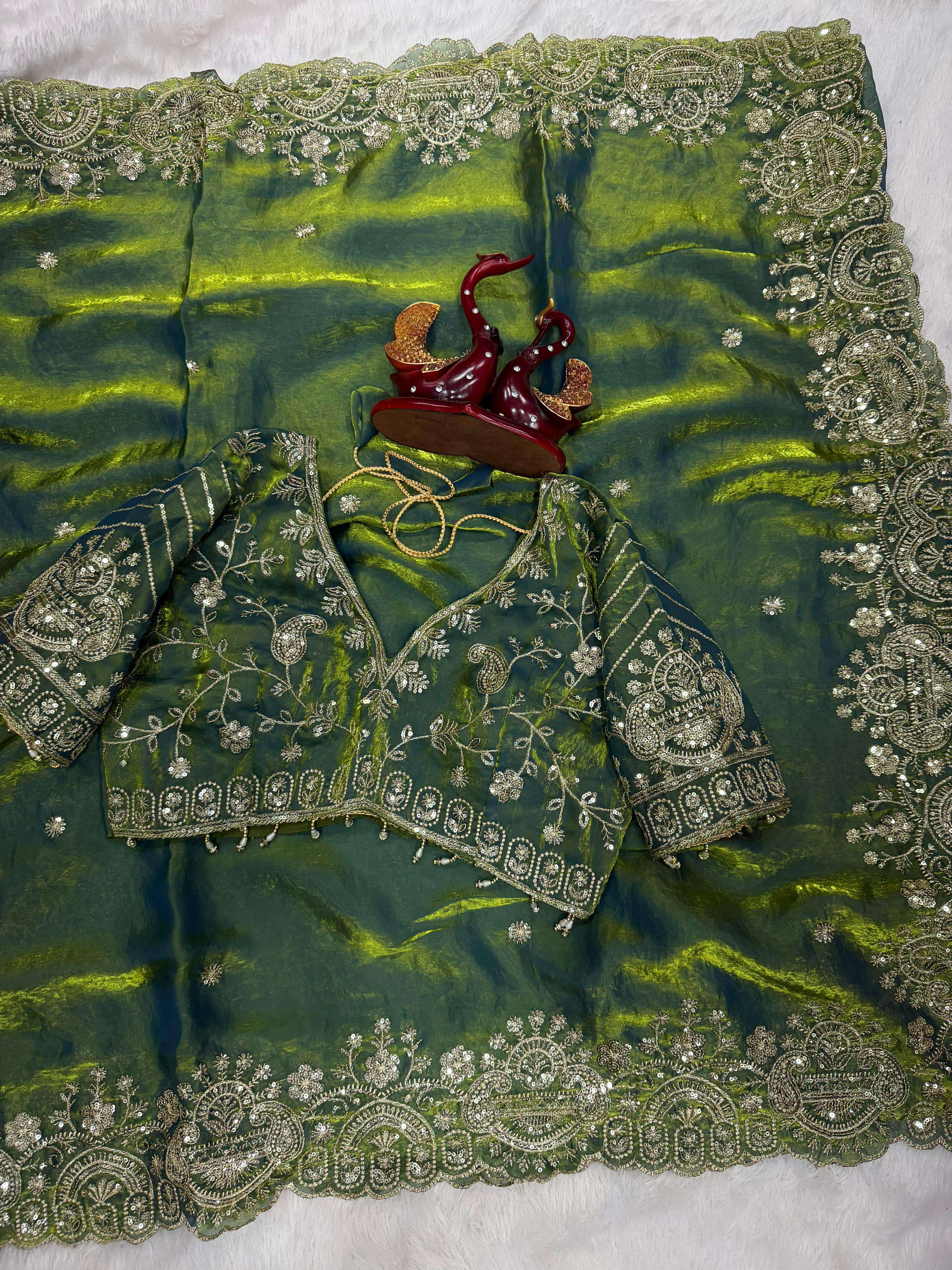SOFT TWO TONE SPACE SILK SEQUANCE AND ZARI EMBROIDERY WORK SAREE