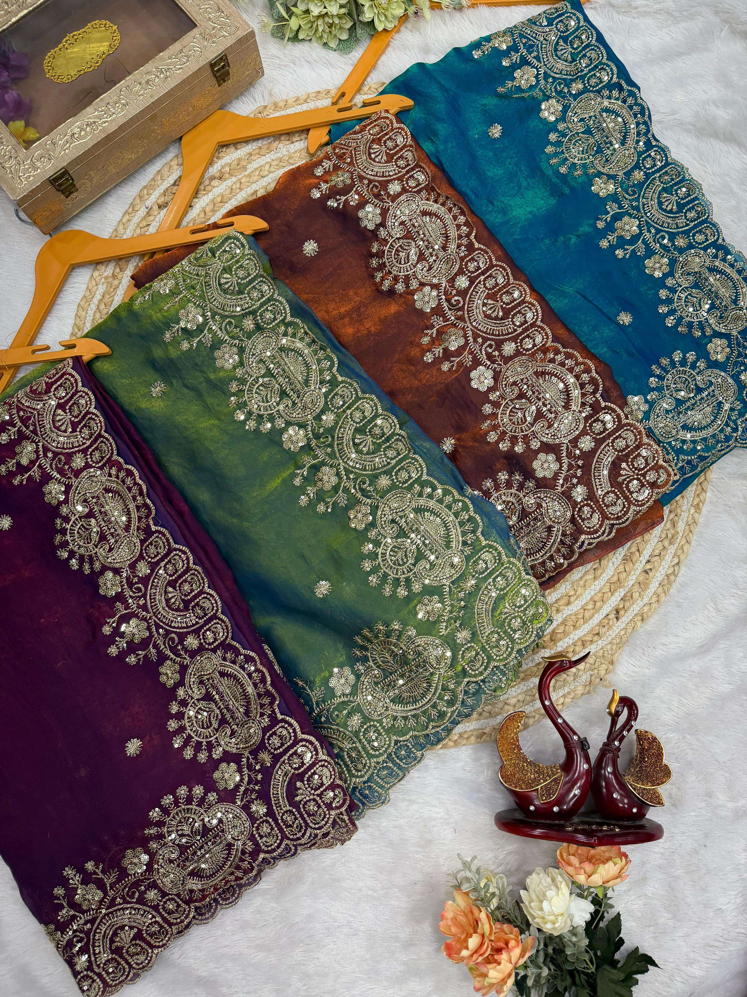 SOFT TWO TONE SPACE SILK SEQUANCE AND ZARI EMBROIDERY WORK SAREE