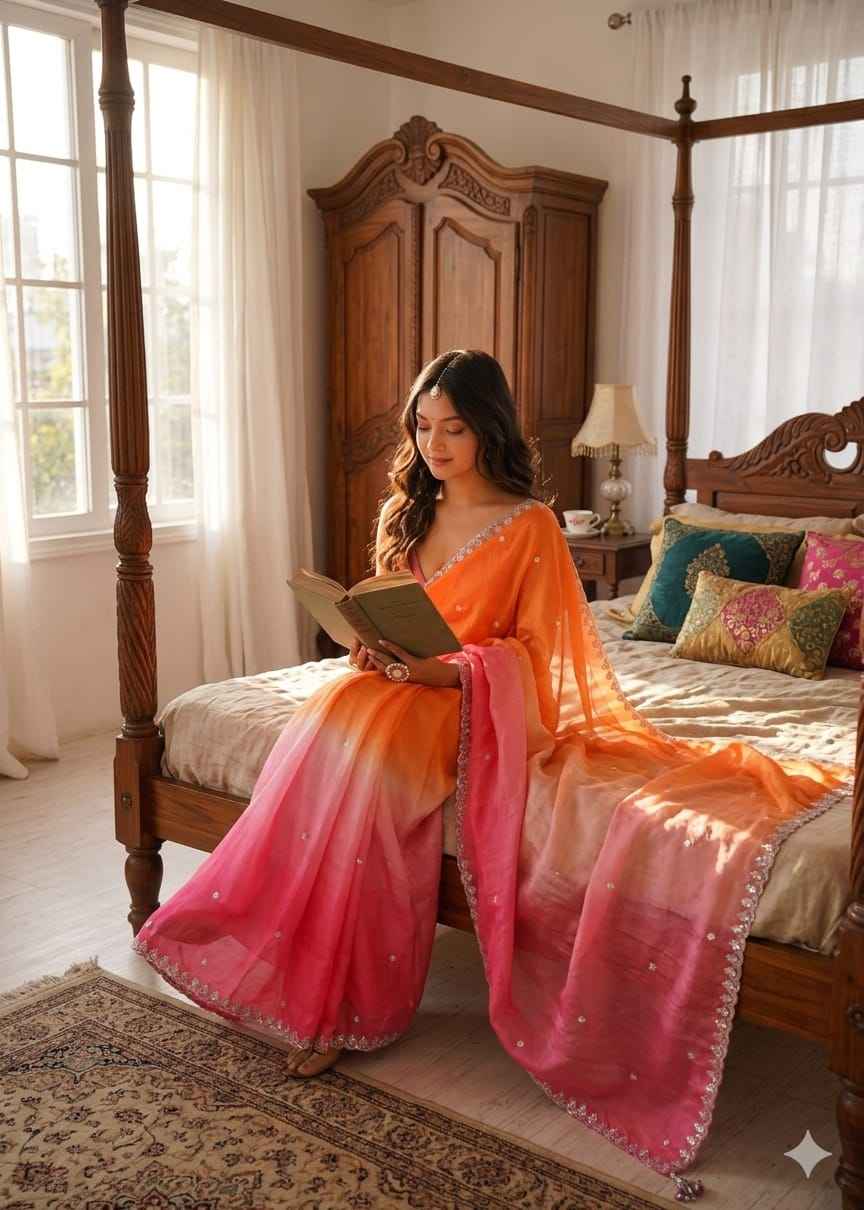 SPACE SILK SEQWANCE EMBROIDERY WORK SAREE