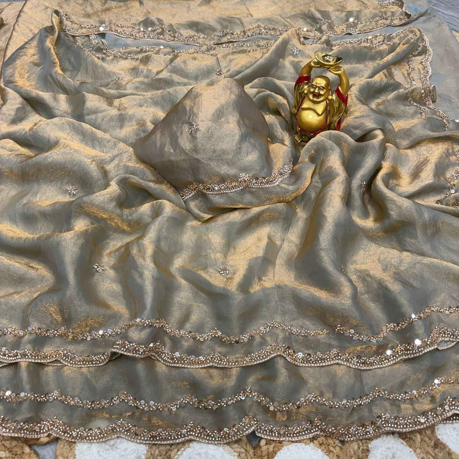 PURE SPACE SILK GOLD BEEDS AND SEQUENCE HANDWORK SAREE