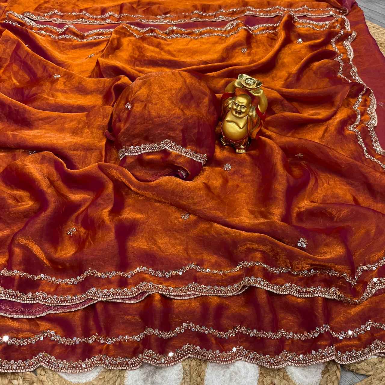 PURE SPACE SILK GOLD BEEDS AND SEQUENCE HANDWORK SAREE