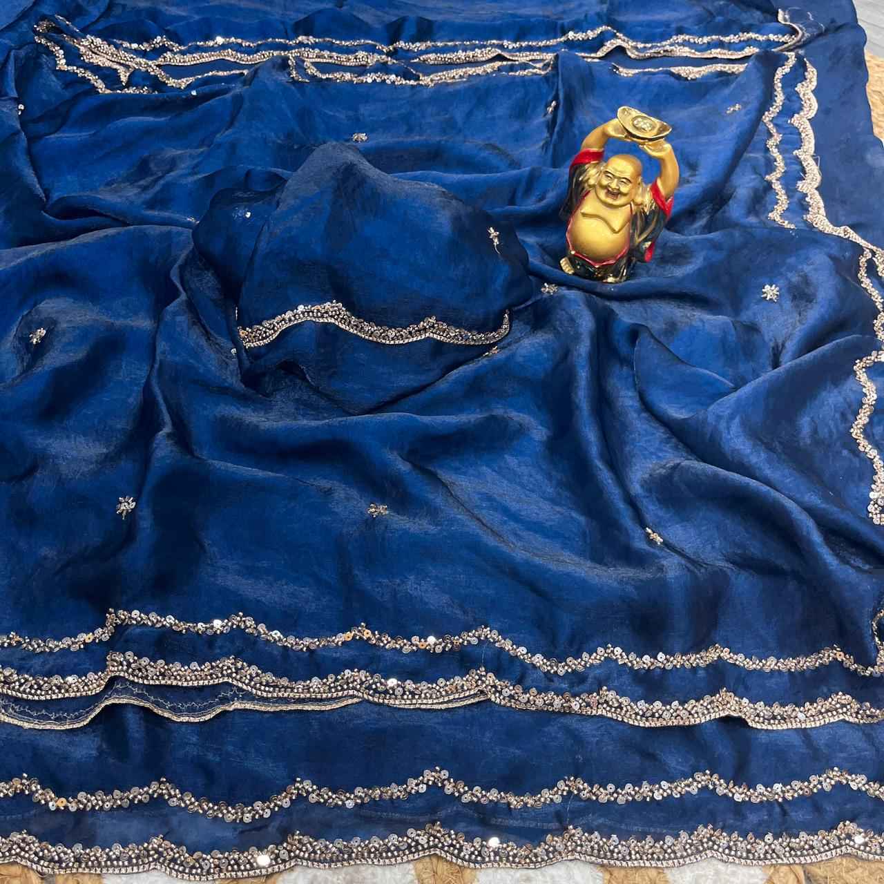 PURE SPACE SILK GOLD BEEDS AND SEQUENCE HANDWORK SAREE