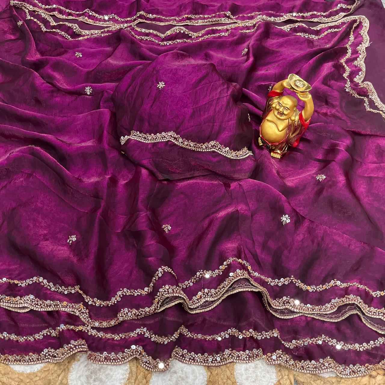 PURE SPACE SILK GOLD BEEDS AND SEQUENCE HANDWORK SAREE