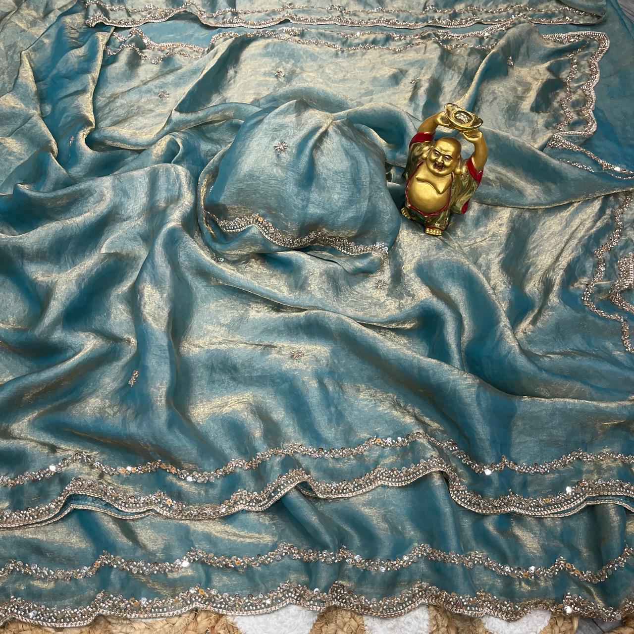 PURE SPACE SILK GOLD BEEDS AND SEQUENCE HANDWORK SAREE