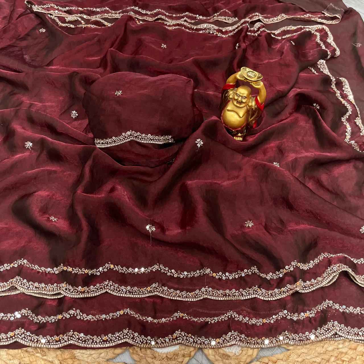 PURE SPACE SILK GOLD BEEDS AND SEQUENCE HANDWORK SAREE
