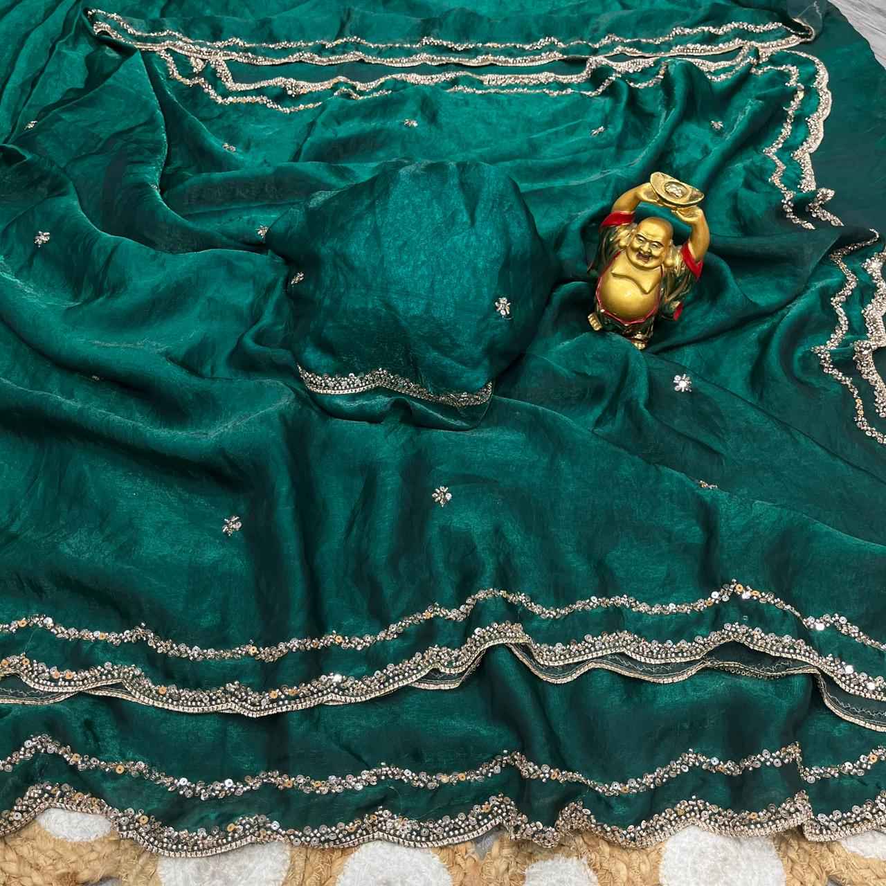 PURE SPACE SILK GOLD BEEDS AND SEQUENCE HANDWORK SAREE