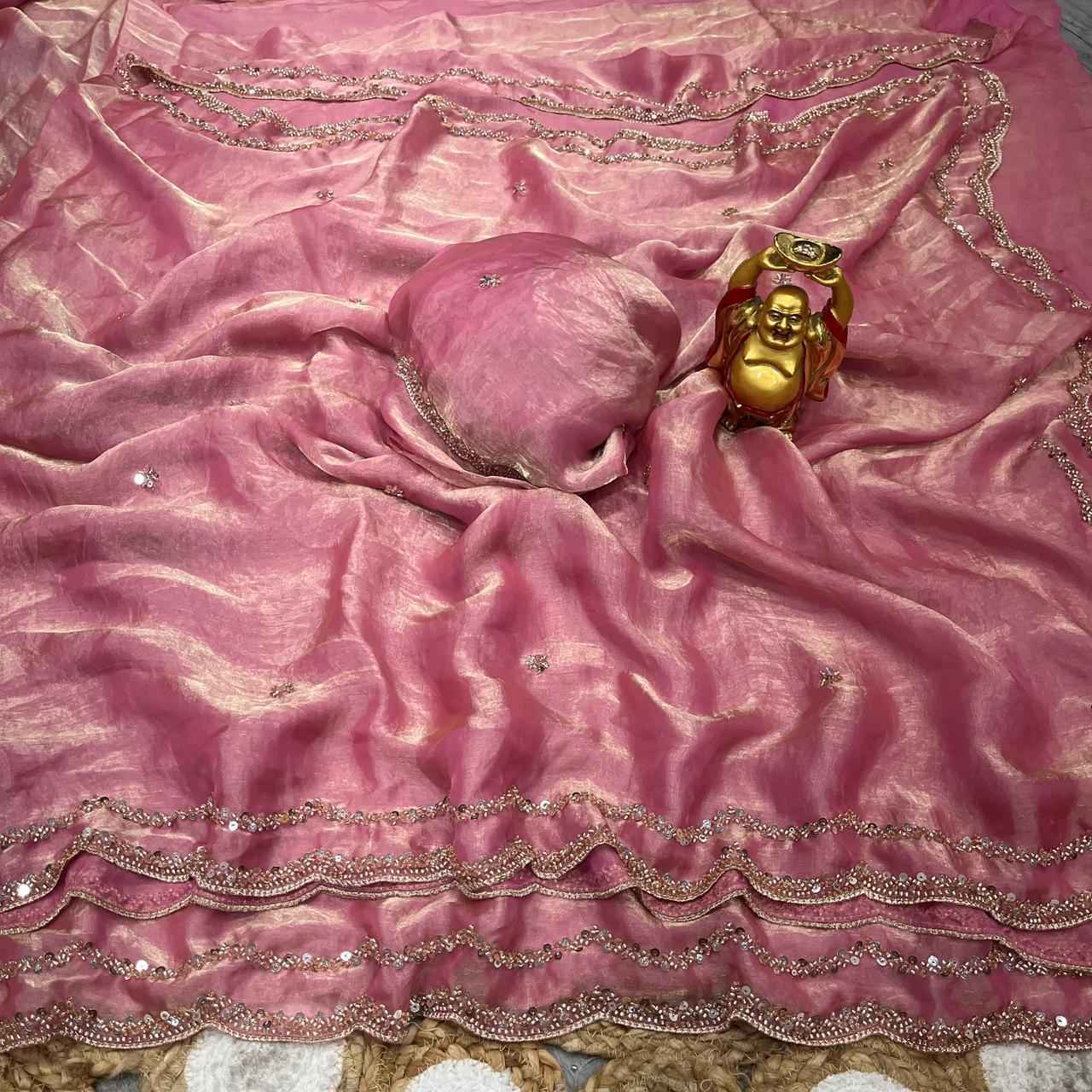 PURE SPACE SILK GOLD BEEDS AND SEQUENCE HANDWORK SAREE