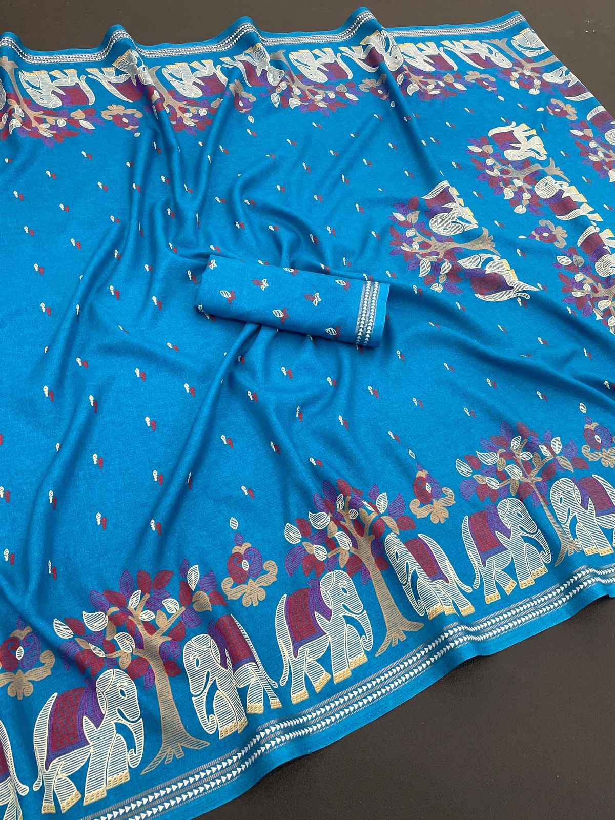 TRIBAL TUSSER SILK KALAMKARI STYLE PRINTED SAREE 