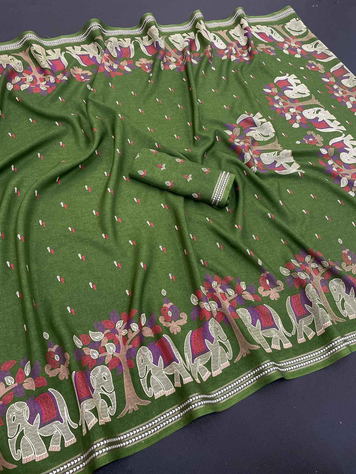 TRIBAL TUSSER SILK KALAMKARI STYLE PRINTED SAREE 