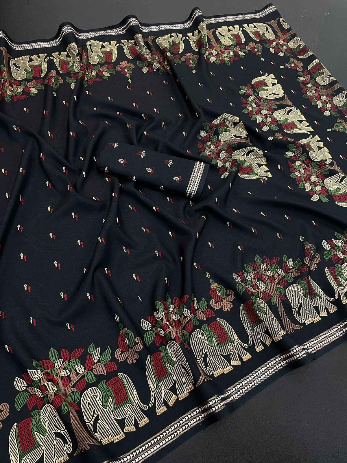 TRIBAL TUSSER SILK KALAMKARI STYLE PRINTED SAREE 