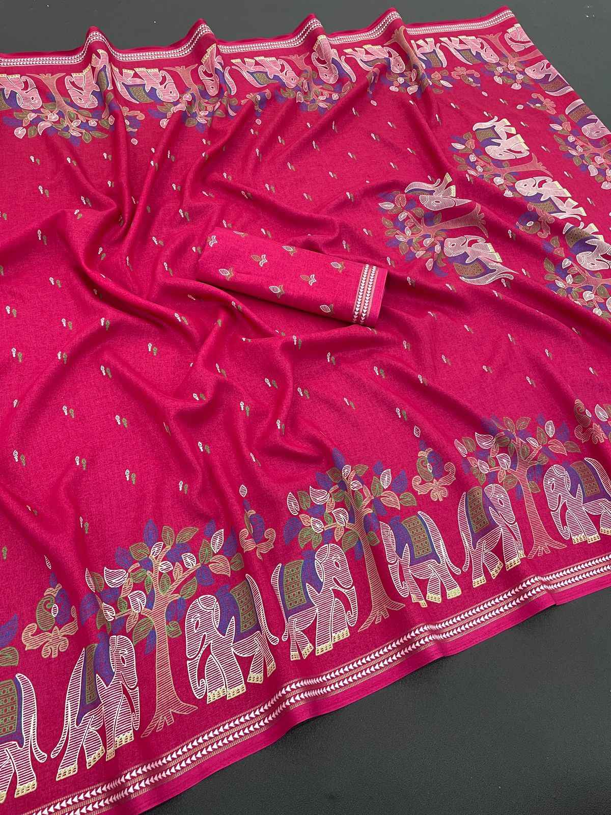 TRIBAL TUSSER SILK KALAMKARI STYLE PRINTED SAREE 