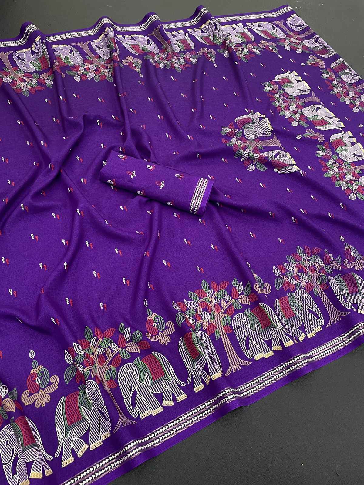 TRIBAL TUSSER SILK KALAMKARI STYLE PRINTED SAREE 