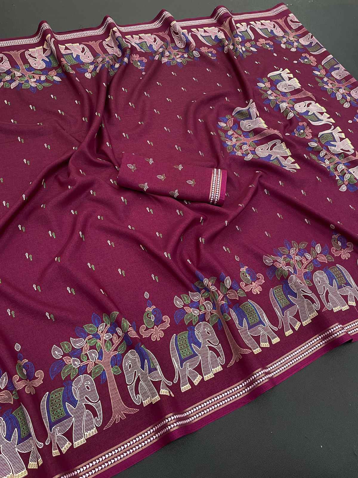 TRIBAL TUSSER SILK KALAMKARI STYLE PRINTED SAREE 
