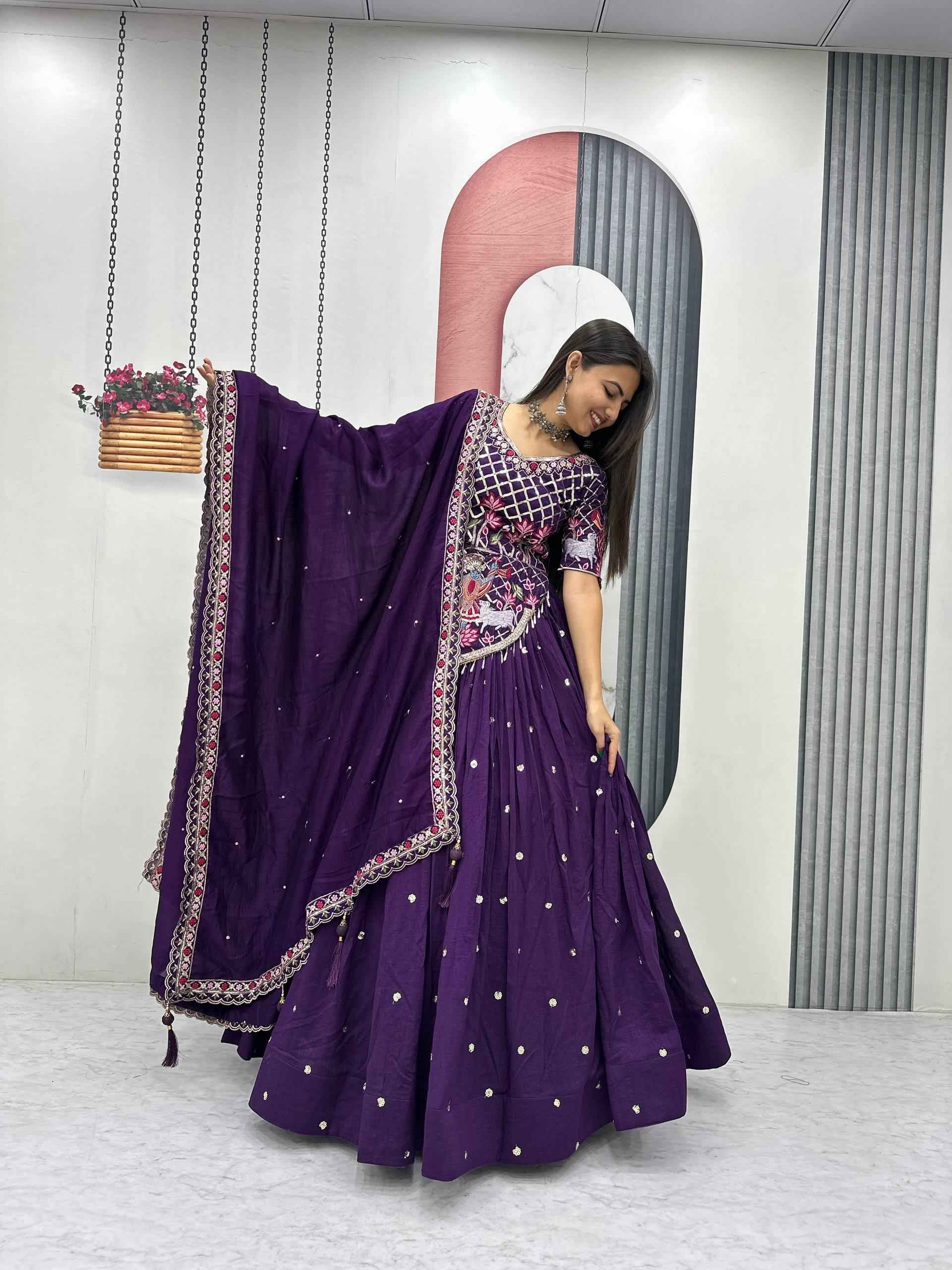 VICHITRA SILK THREAD EMBROIDERY AND SEQUENCE WORK LEHENGA CHOLI 