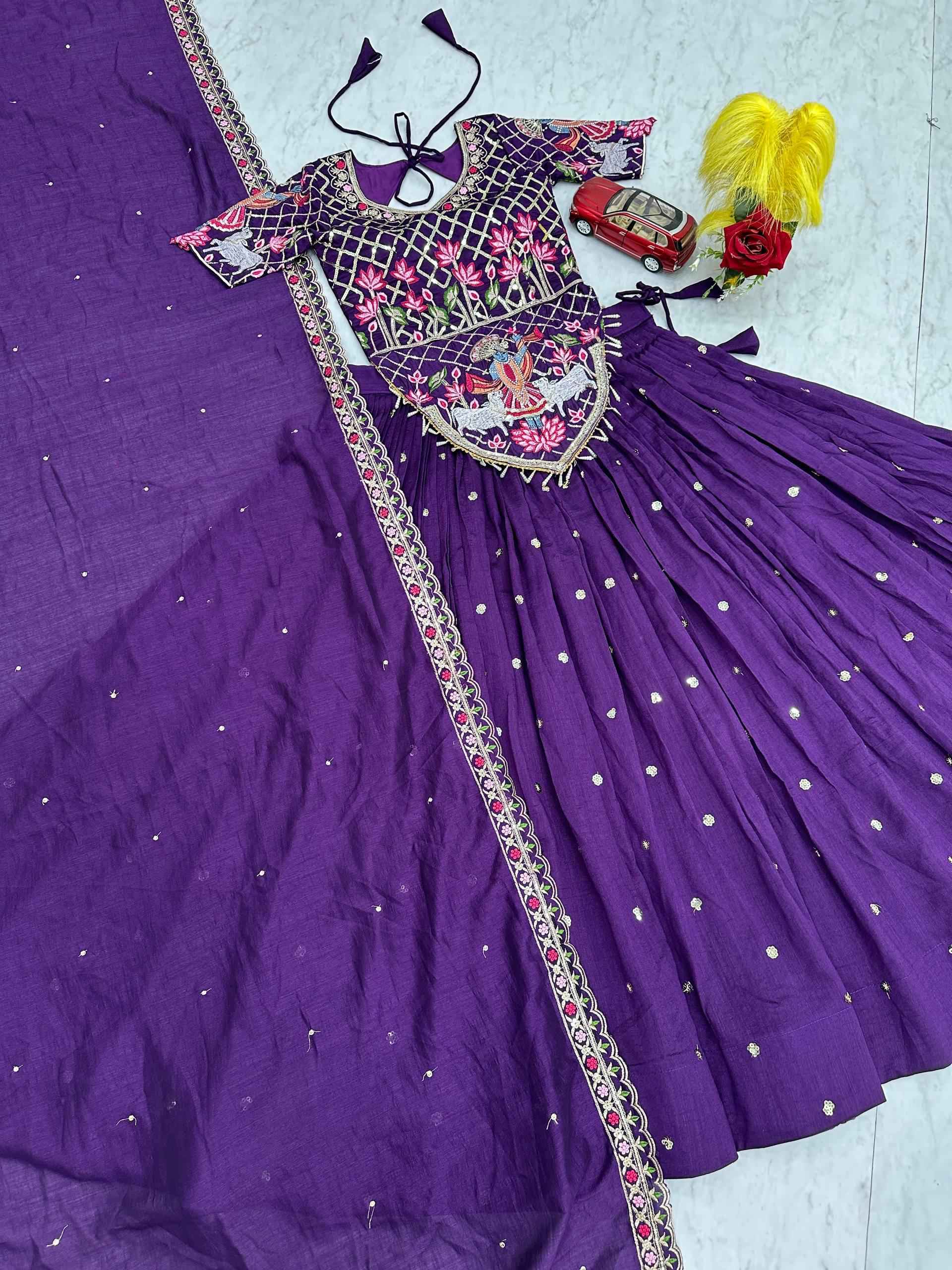 VICHITRA SILK THREAD EMBROIDERY AND SEQUENCE WORK LEHENGA CHOLI 