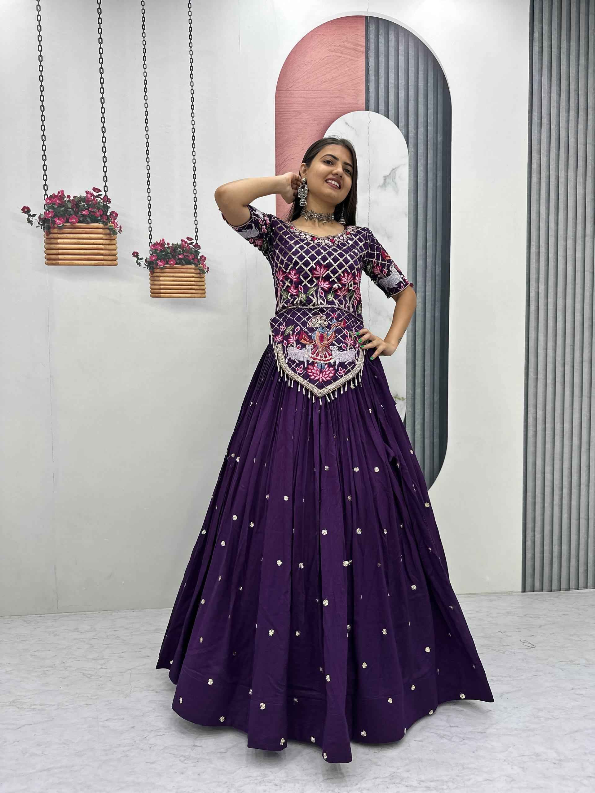 VICHITRA SILK THREAD EMBROIDERY AND SEQUENCE WORK LEHENGA CHOLI 