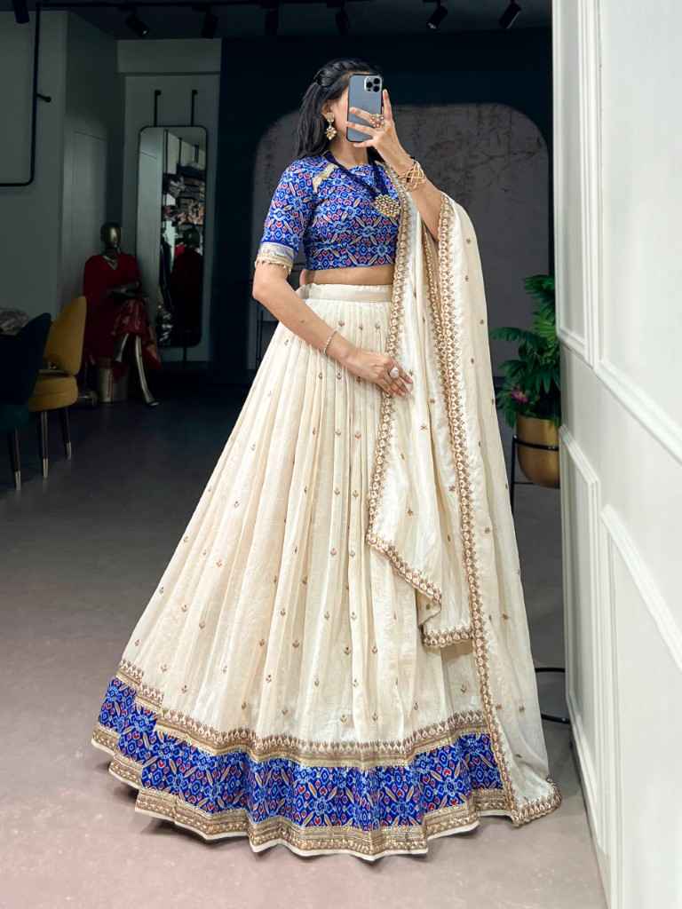 VICHITRA SILK SEQUINS AND THREAD EMBROIDERY WORK LEHENGA CHOLI