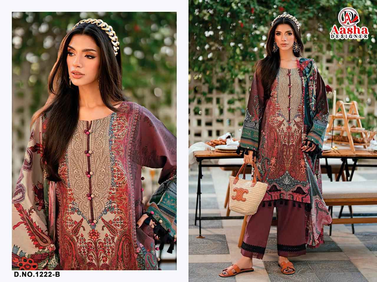 AASHA DESIGNER D.NO 1222 - B PURE COTTON PAKISTANI DRESS MATERIAL