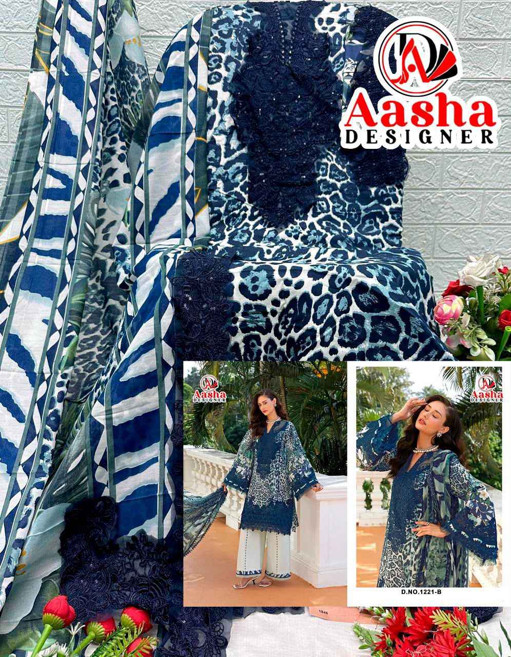AASHA DESIGNER ELAF D.NO 1221AB PURE COTTON PAKISTANI DRESS MATERIAL