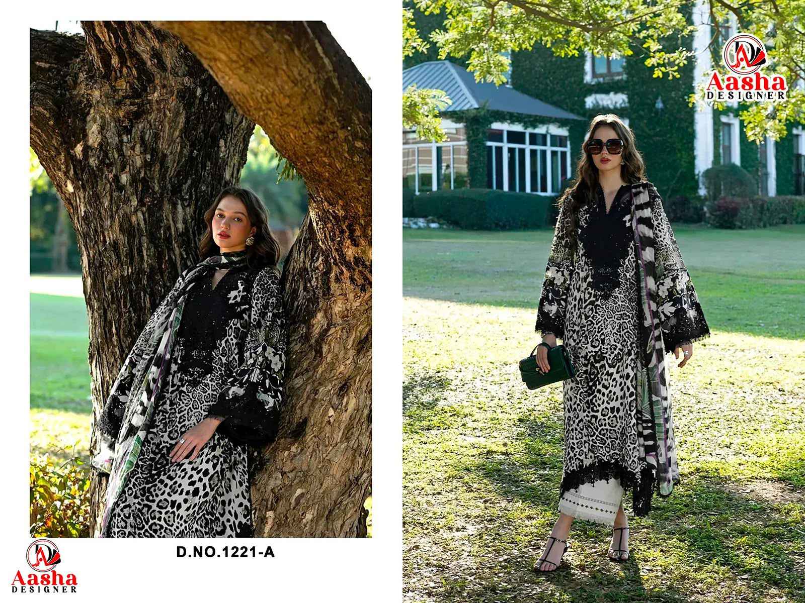 AASHA DESIGNER ELAF D.NO 1221AB PURE COTTON PAKISTANI DRESS MATERIAL