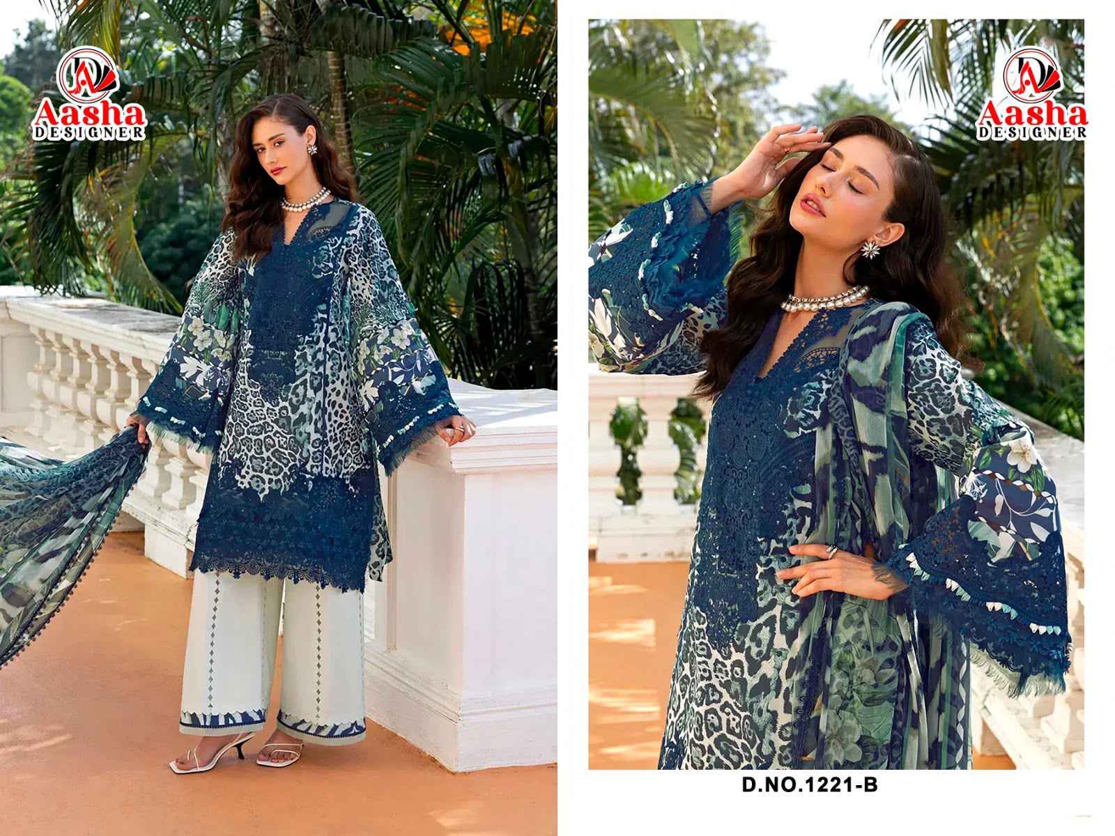 AASHA DESIGNER ELAF D.NO 1221AB PURE COTTON PAKISTANI DRESS MATERIAL