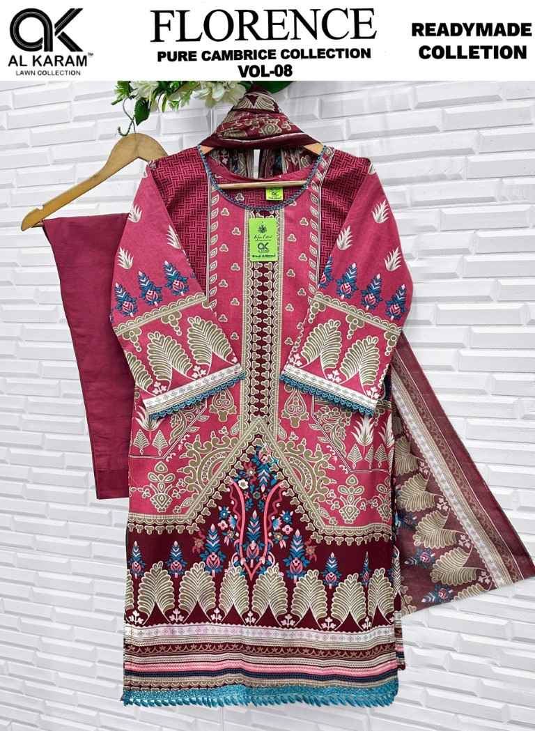 AL KARAM FLORENCE VOL-8 PURE CAMBRIC COTTON READYMADE PAKISTANI SUIT 