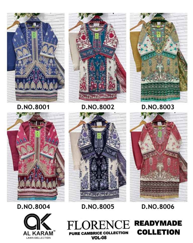 AL KARAM FLORENCE VOL-8 PURE CAMBRIC COTTON READYMADE PAKISTANI SUIT 
