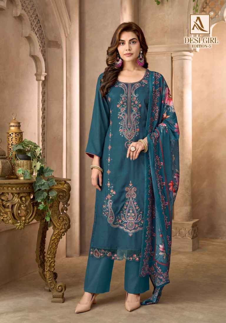 ALOK DESI GIRL VOL-5 VISCOSE MASLIN EMBROIDERY WORK DRESS MATERIAL
