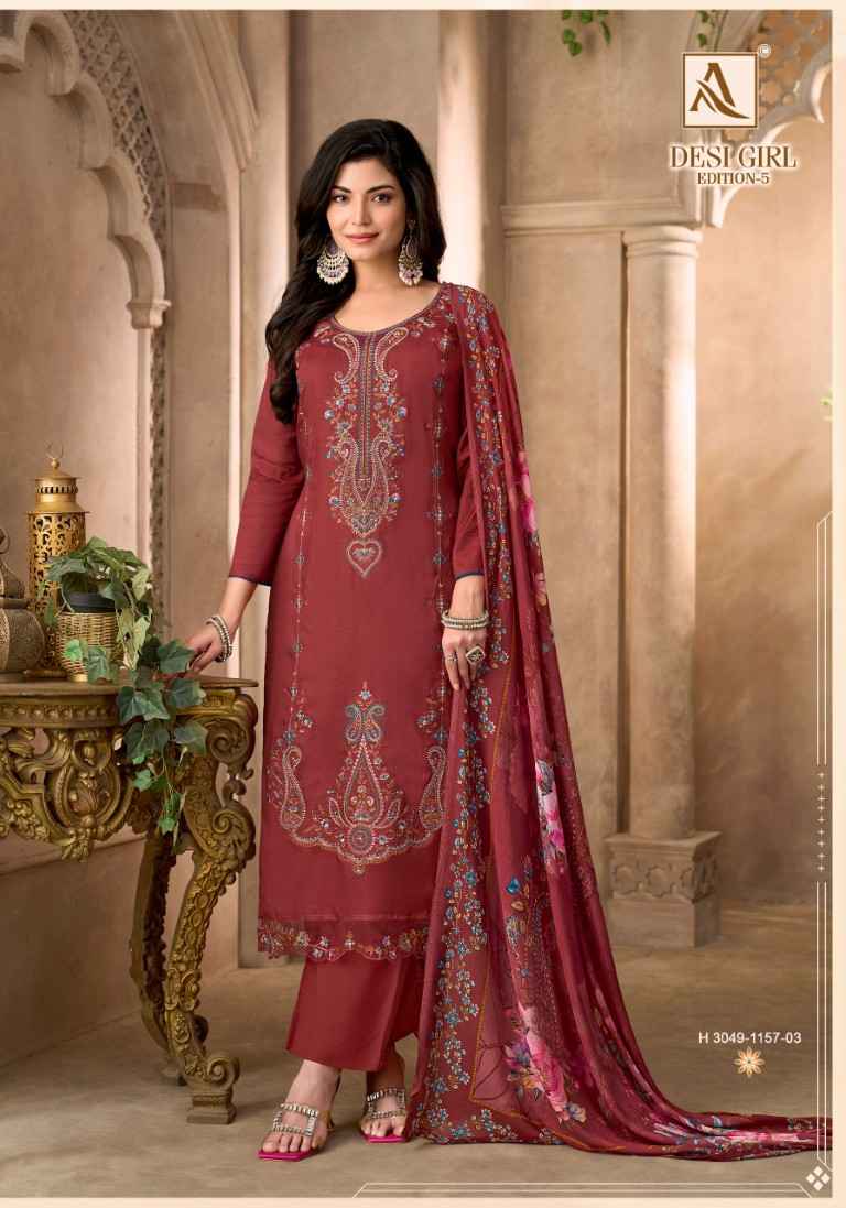 ALOK DESI GIRL VOL-5 VISCOSE MASLIN EMBROIDERY WORK DRESS MATERIAL